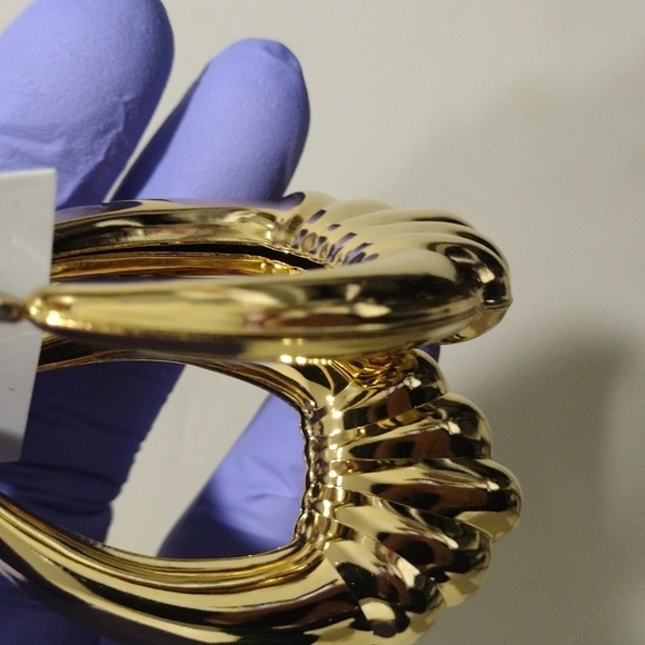 Women's Polished Gold tones, Oval Shape Designed Hoop Drop Earrings, 2.4-in, #2 - Picture 4 of 5